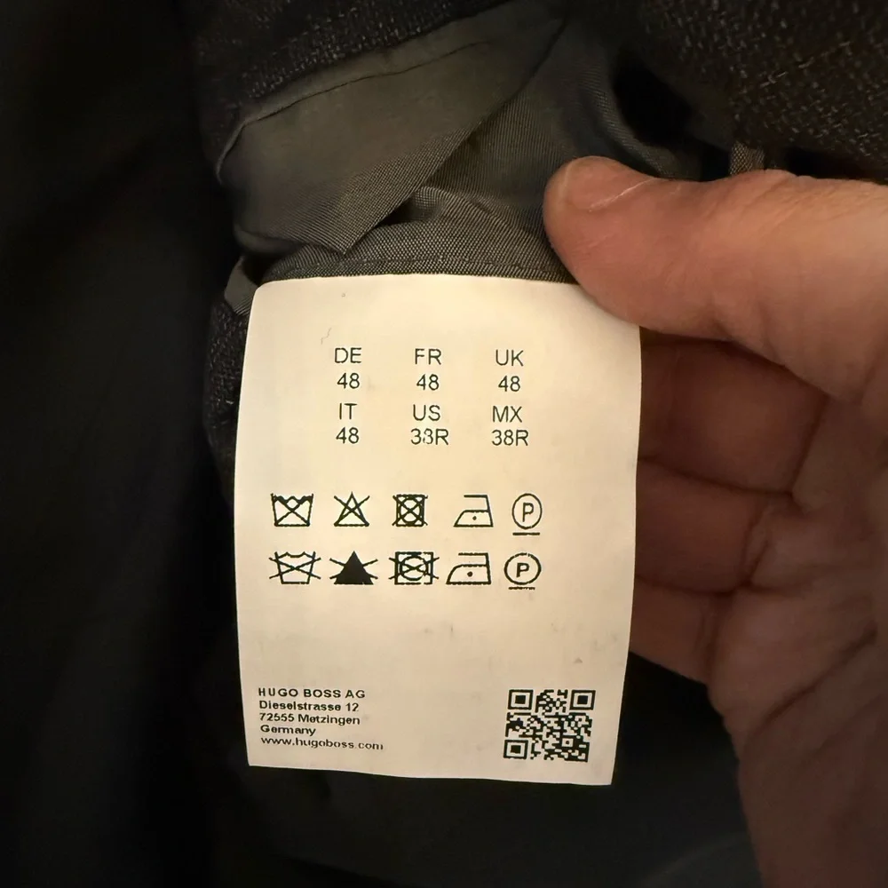 Hugo Boss Gray Black Textured Wool Silk Blazer 38R Mens Sport Coat